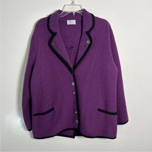 Vintage 100% Pure Wool Cardigan Made In Germany Women’s Size 14 Purple M & O